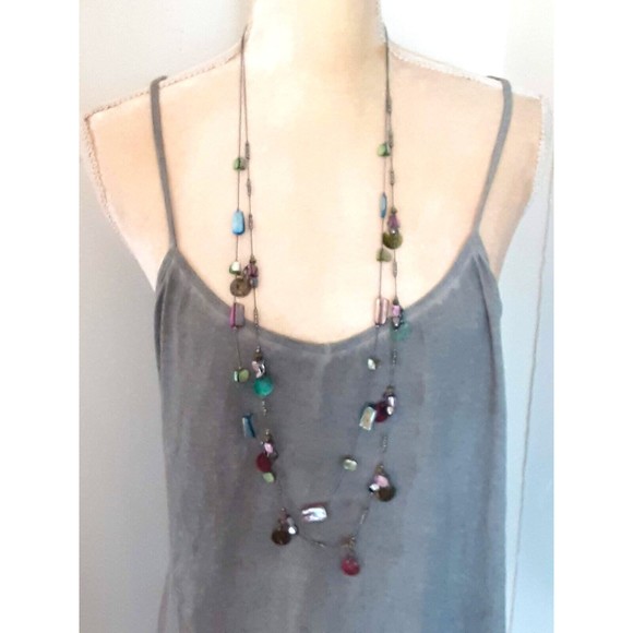 Delicate double strand 40" long necklace multicolored dyed shell beads - Picture 1 of 4